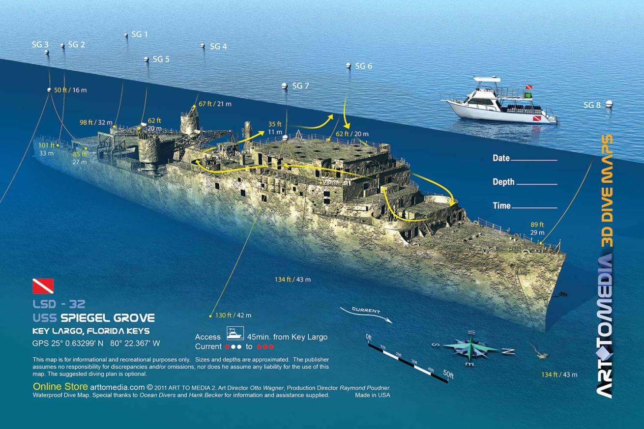 ArtToMedia Ship Map Spiegel Grove in Key Largo