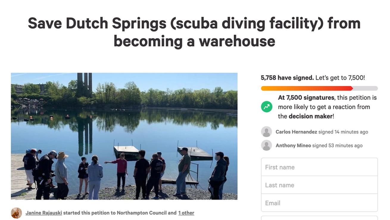Change.com petition against Dutch Springs closure
