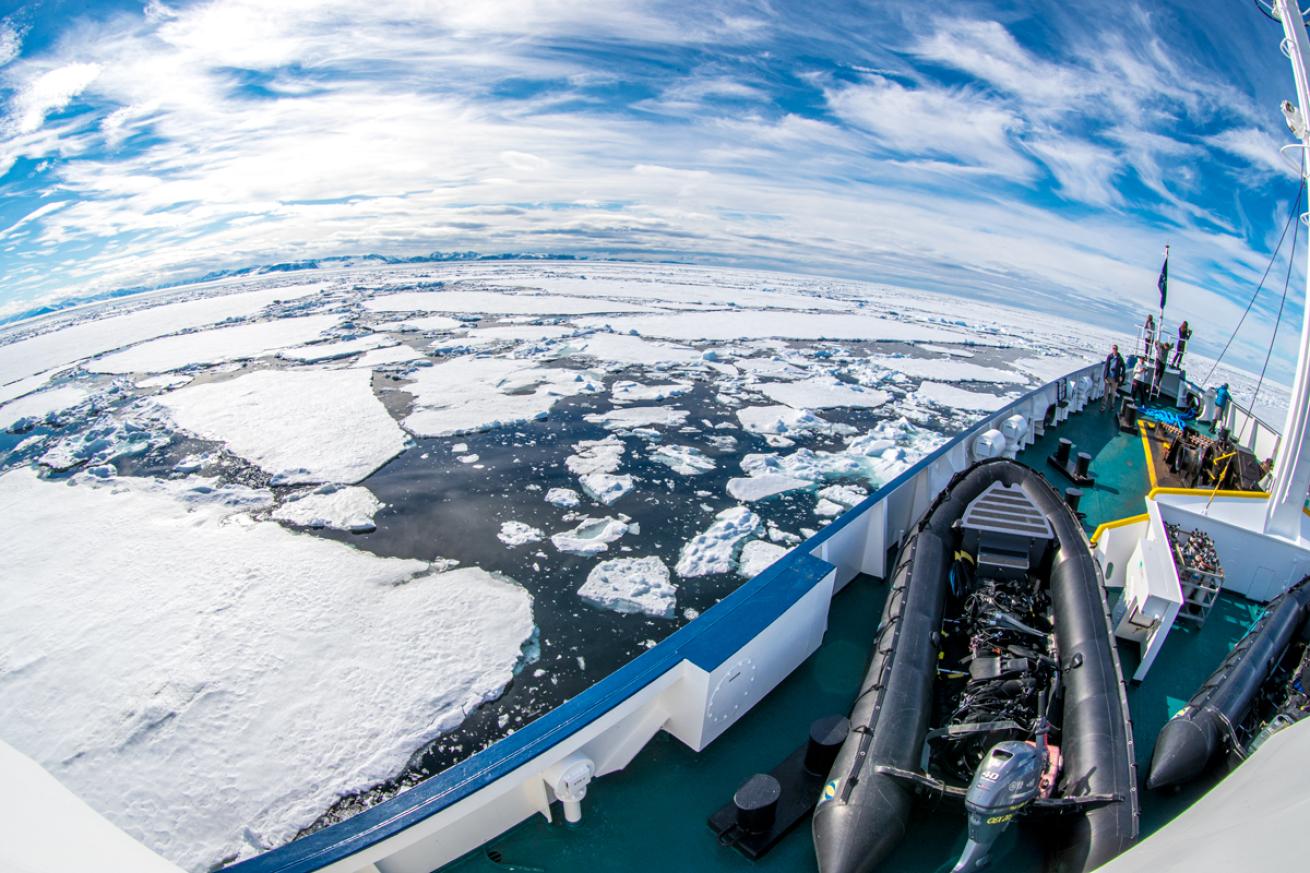 Zodiac on ice-going vessel
