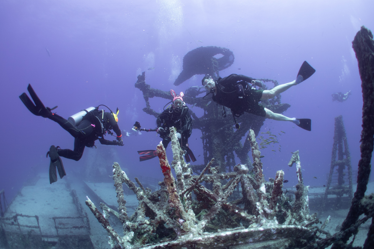 A group of scuba divers under water