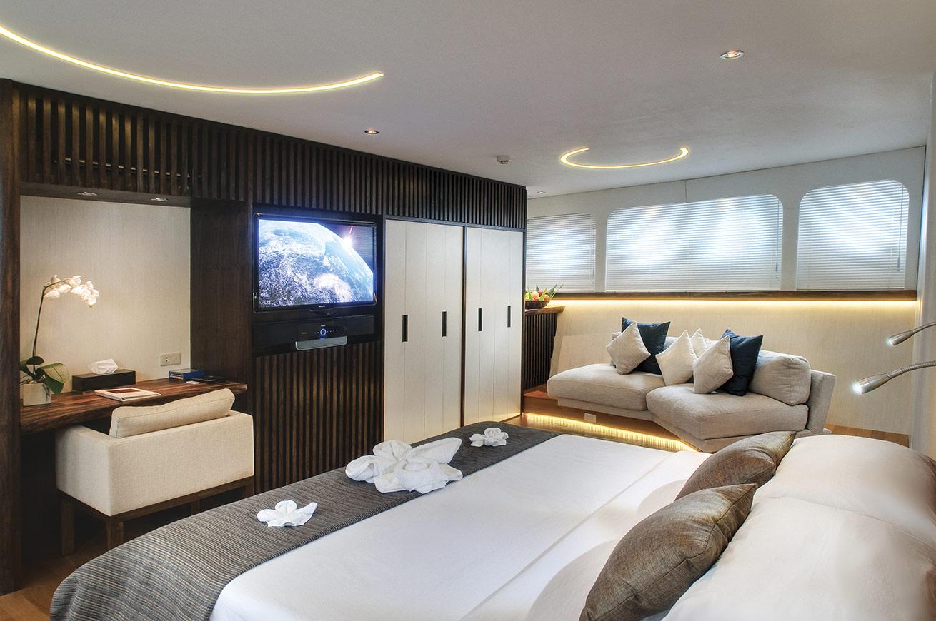 The master suite has all the comforts of a hotel.