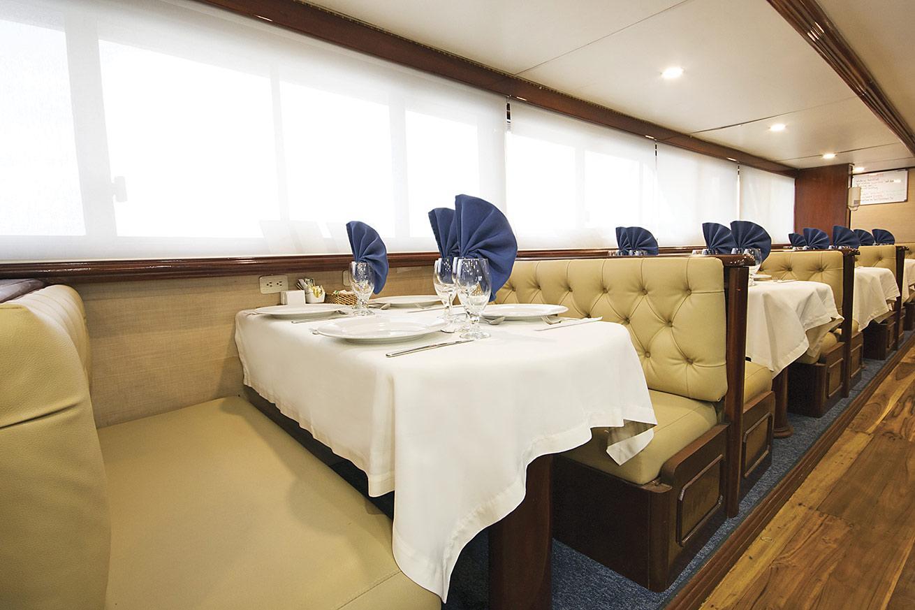 The boat’s dining area