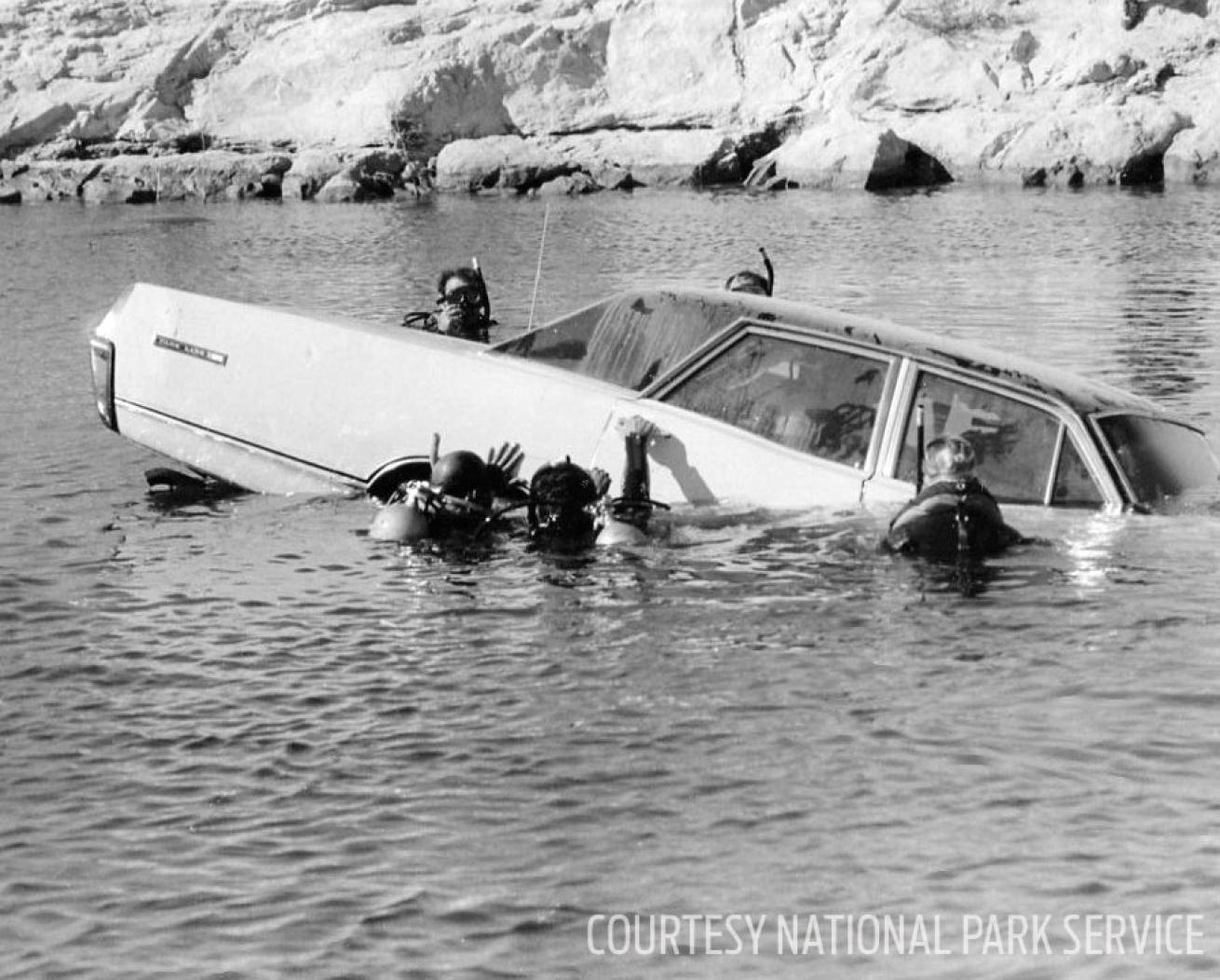 National Park Service scuba divers practice emergency drills.