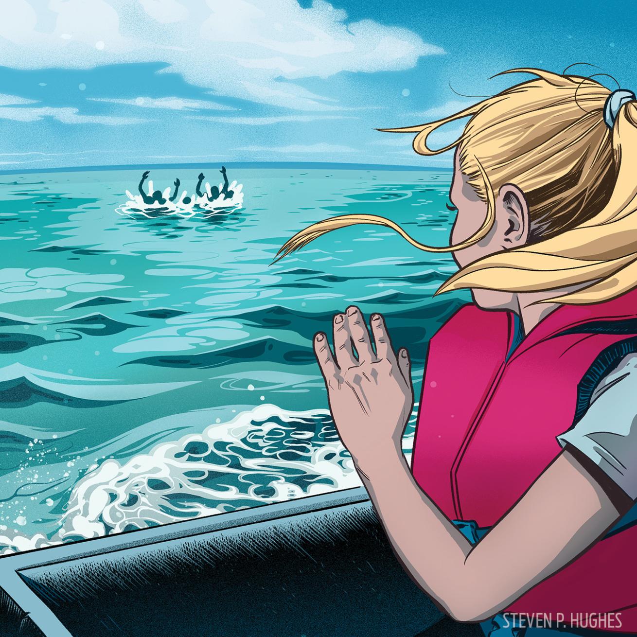 Illustration Divers Left by Boat