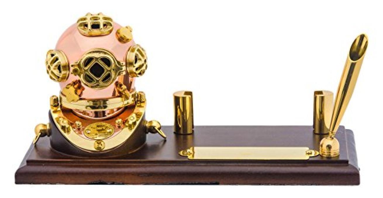 Innovative Scuba Concepts Brass Dive Helmet Pen & Card Holder for Office / Desk