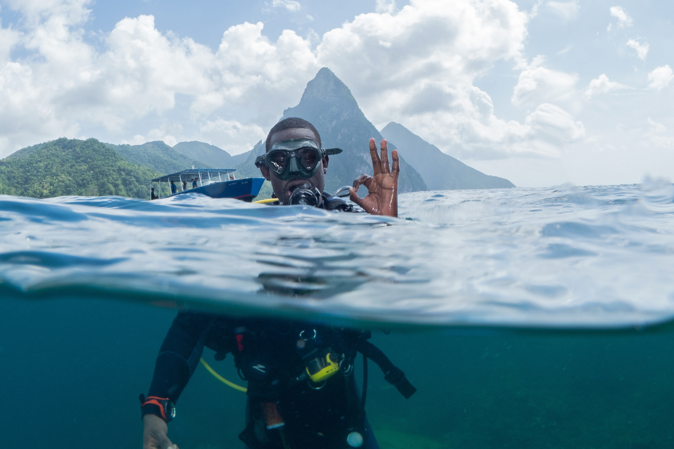 A person in scuba gear in the water