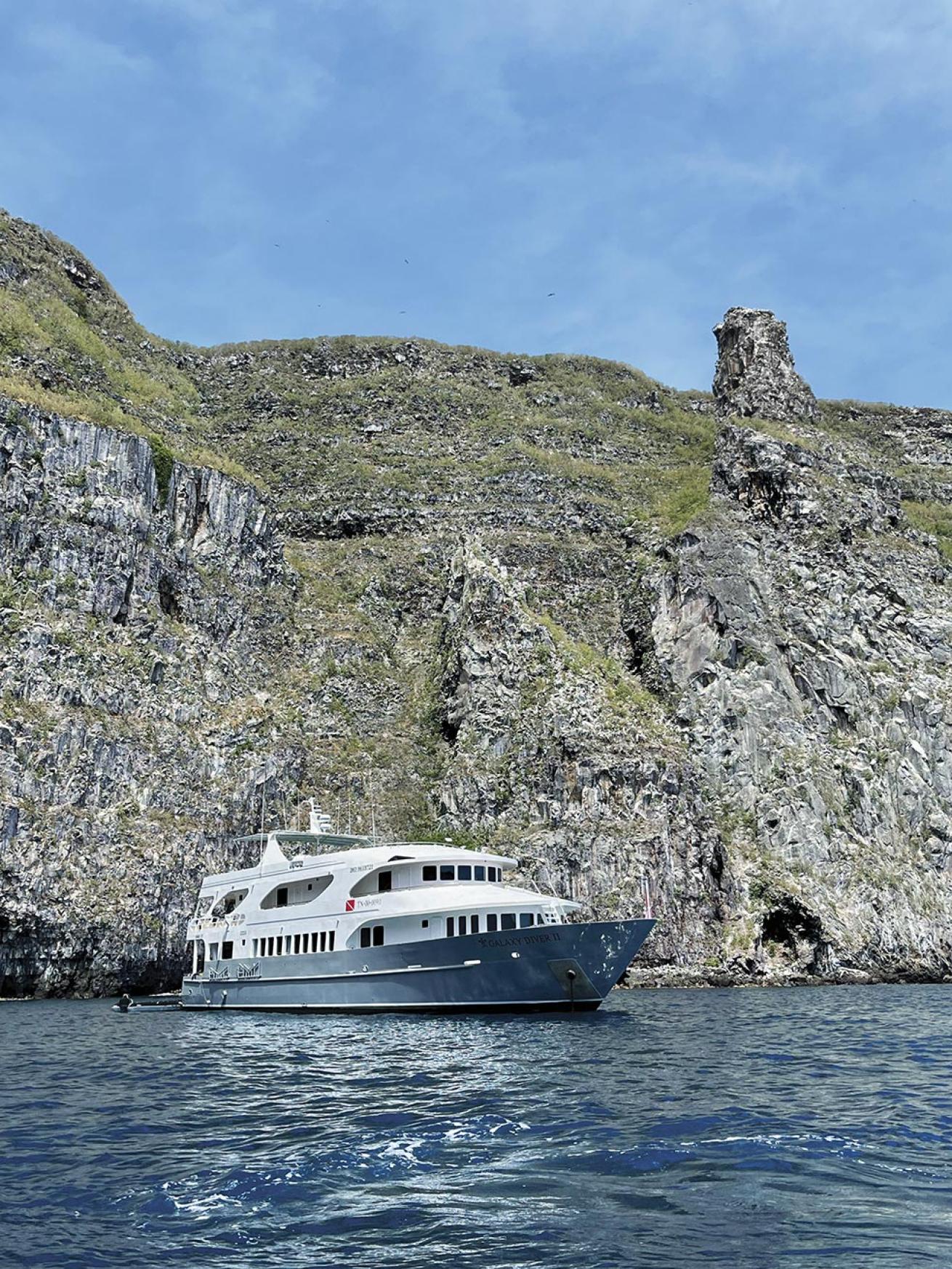 Hundreds of birds nest on cliffs behind Galaxy Diver II.