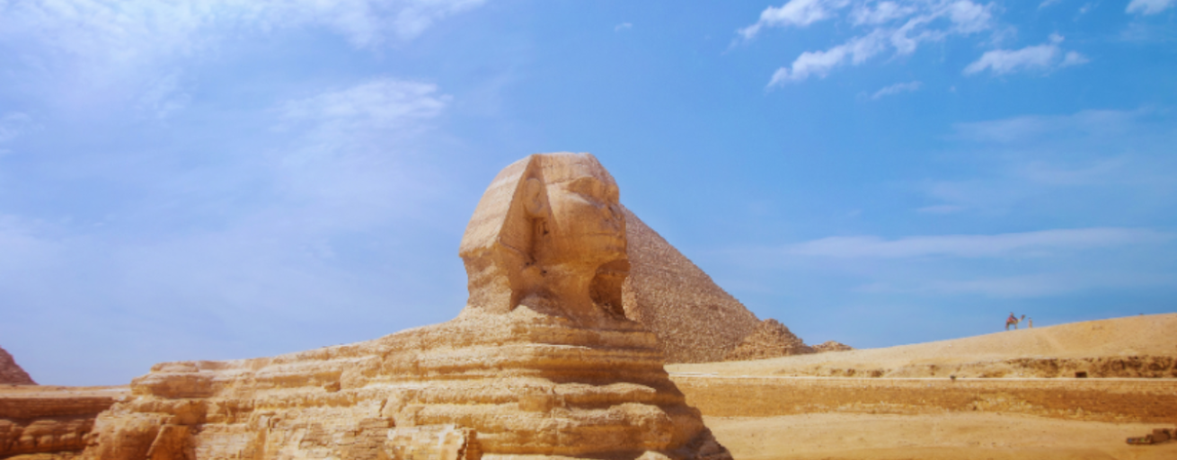 A sphinx statue in a desert 