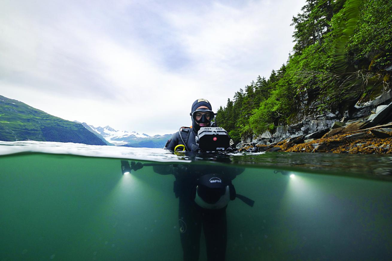 Surfacing in glacial runoff at a site covered in pycnos.