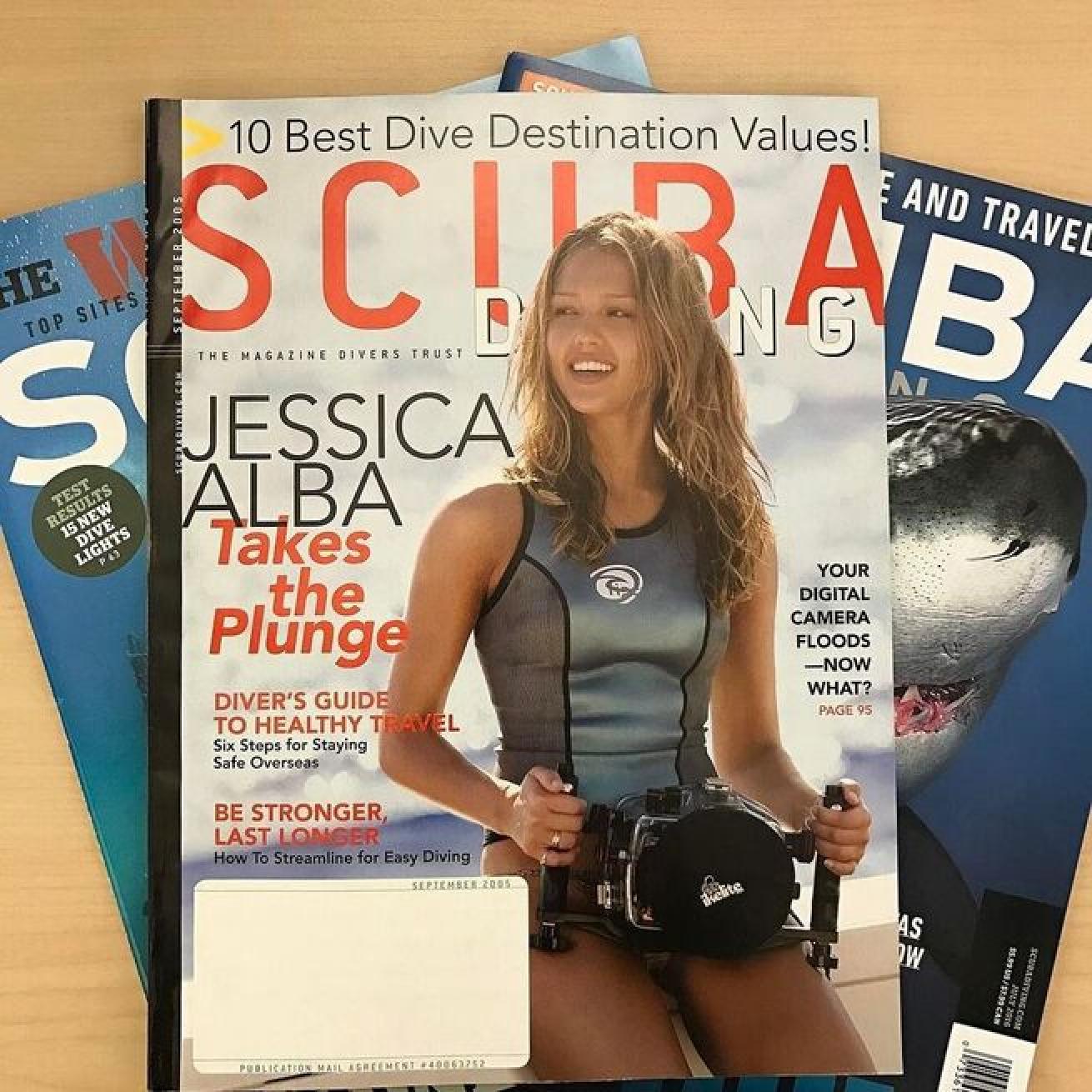 Jessica Alba graced the cover of Scuba Diving in 2005.