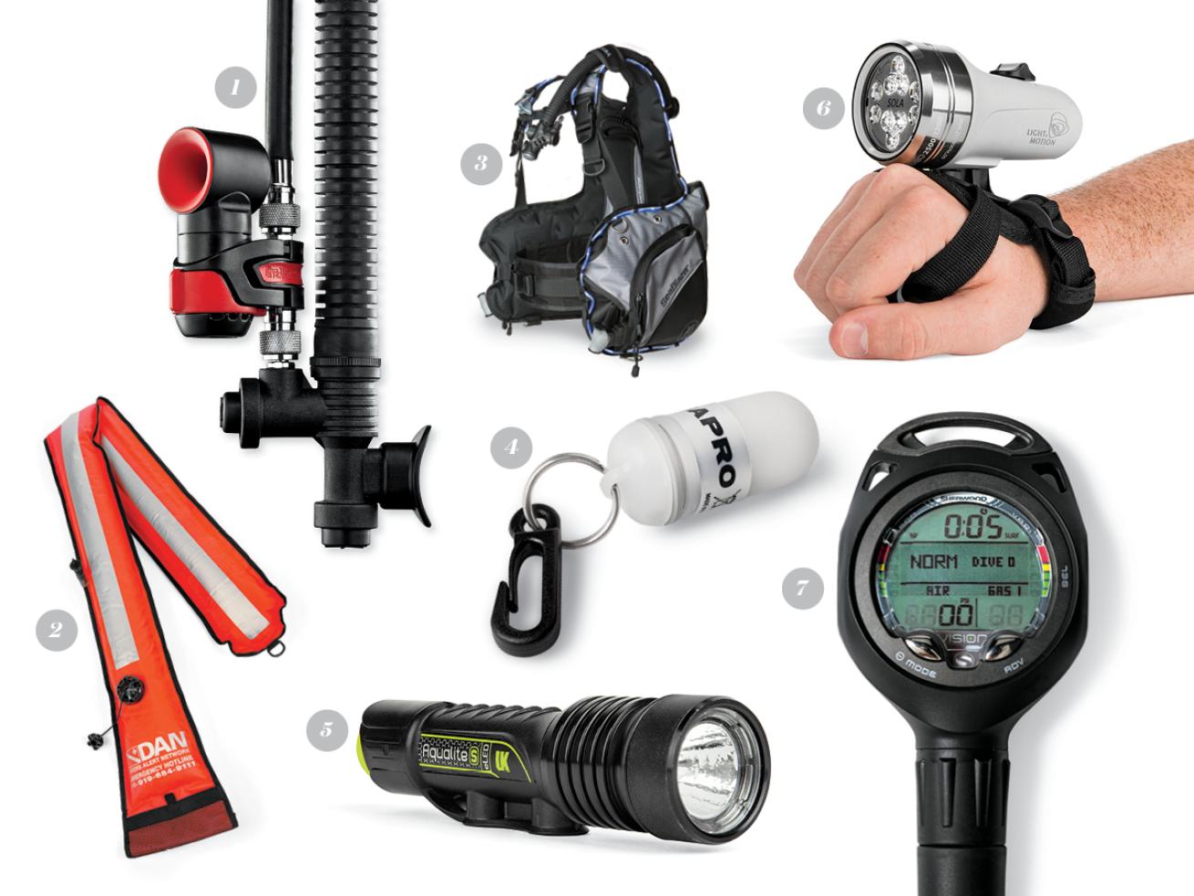 Scuba diving gear for night diving.