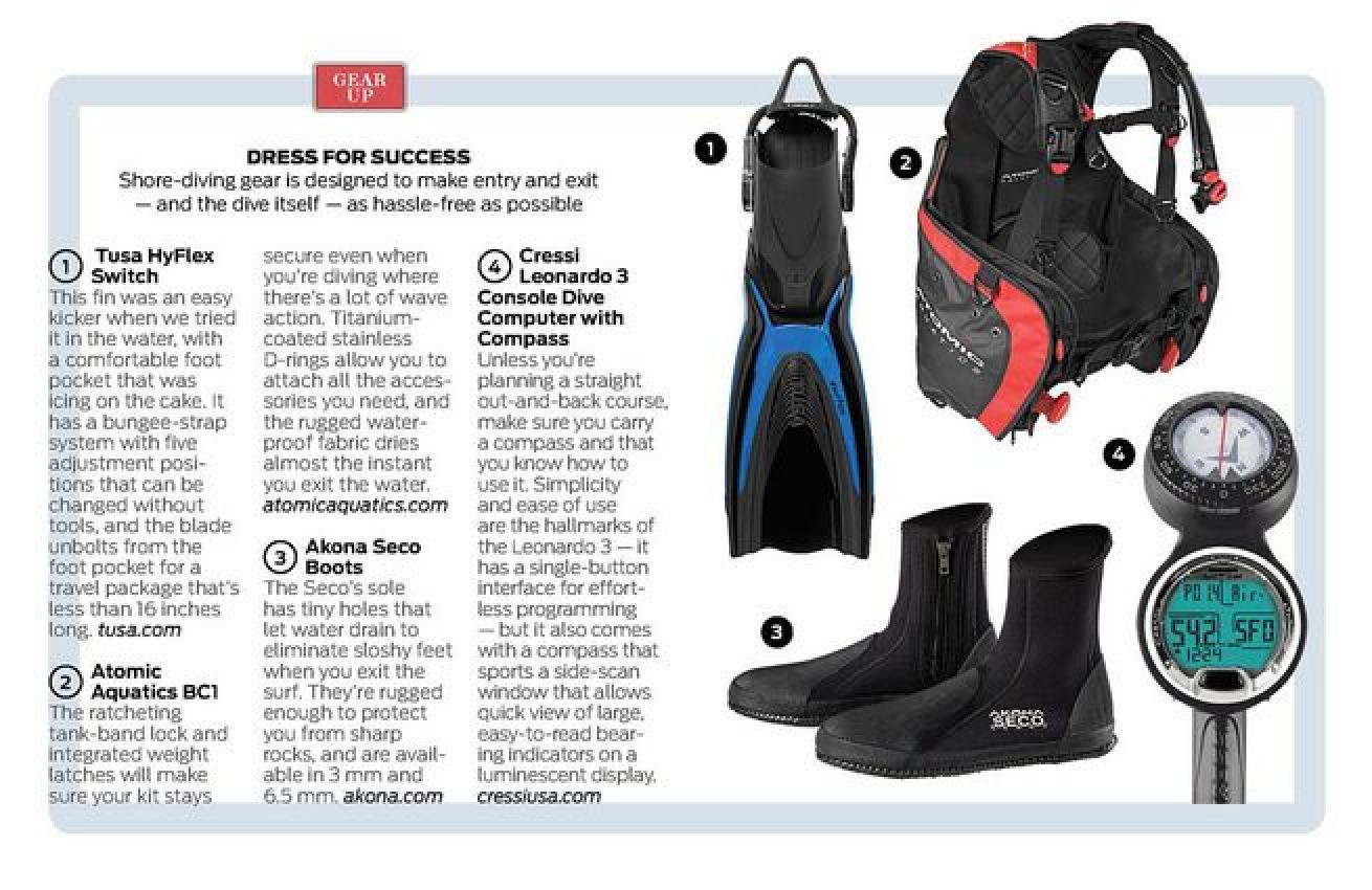 Shore-diving gear is designed to make entry and exit as hassle-free as possible.