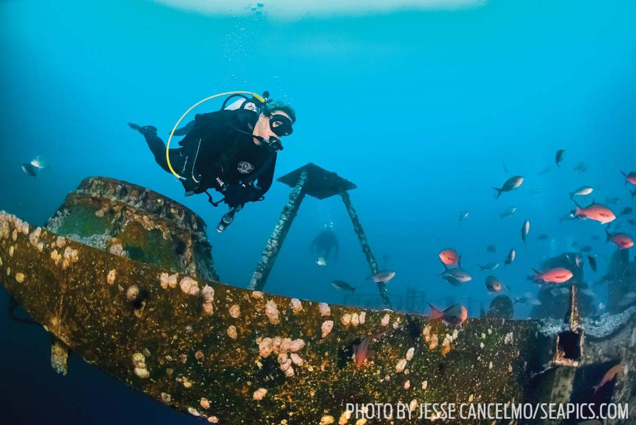Scuba diver over the USS Oriskany Pensacola Florida
